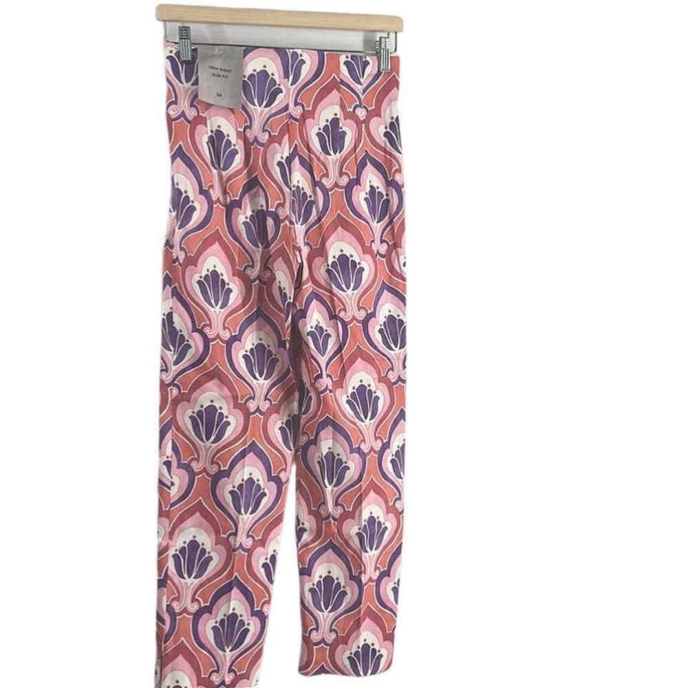 Zara Floral Chino Ankle Trouser Pants summer house vacation sz 2 NWT - Picture 3 of 9